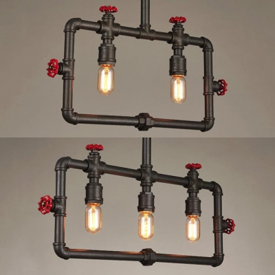 Restaurant Bare Bulb Hanging Light with Water Pipe Metal 2/3 Lights Vintage Style Bronze Island Light