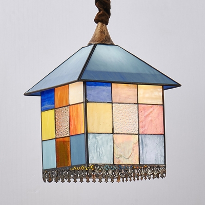 Restaurant House Shade Pendant Light Stained Glass 1 Light Tiffany Style Creative Hanging Lamp