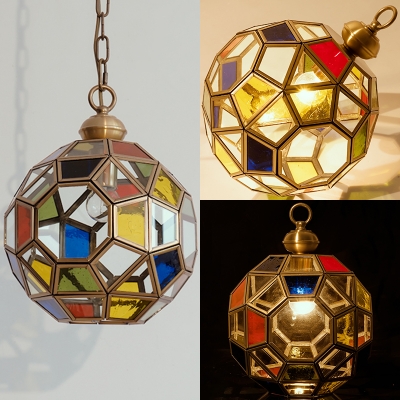 Restaurant Polyhedron Ceiling Pendant Stained Glass 1 Light Tiffany Vintage Suspension Light