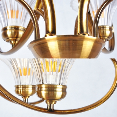 Restaurant Tapered Shade Chandelier Metal 3/6 Lights Vintage Stylish Hanging Light in Brass