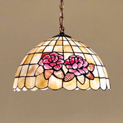 Shell Bloom Pendant Light 12/14/16 Inch Tiffany Style Suspension Light in Beige for Foyer