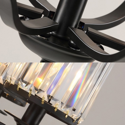 Simple Style Black Suspension Light Cylinder Crystal Shade 3/6 Lights Metal Chandelier for Hallway