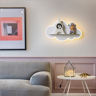 Simple Style White Sconce Lamp with Shelf Cloud Acrylic LED Wall Light in Warm for Kindergarten