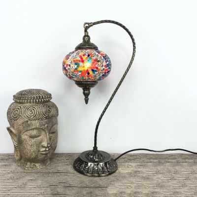 Stained Glass Lantern Table Light 1 Light Turkish Style Table Lamp with Plug-In Cord for Bar