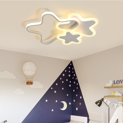 Star Girl Bedroom Flush Mount Light Metal Creative Pink/White LED Ceiling Lamp in Warm/White