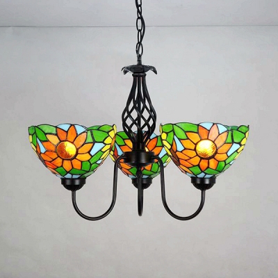 Sunflower Dinging Room Chandelier Stained Glass 3 Lights Tiffany Style Rustic Pendant Light