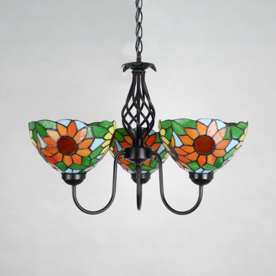 Sunflower Dinging Room Chandelier Stained Glass 3 Lights Tiffany Style Rustic Pendant Light