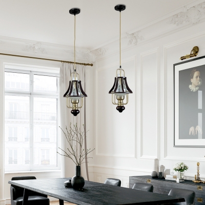 Tapered Shade Suspension Light 1 Light Glass Antique Style Pendant Lamp in Black for Cafe