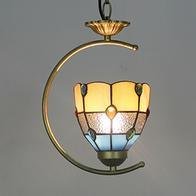 Tiffany Style Brass Hanging Light Dome Shade 1 Light Glass Metal Ceiling Pendant for Cafe Bar