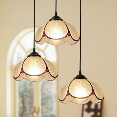 Tiffany Style Domed Ceiling Pendant Frosted Glass 2/3 Heads Black Hanging Light for Restaurant