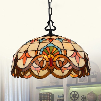 Tiffany Victorian Beige Pendant Light Dome Shade 1 Light Stained