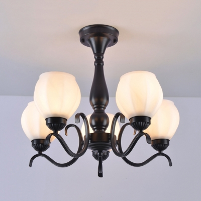 Traditional Globe Semi Flush Ceiling Light Frosted Glass 3/5/6/8 Lights Black Ceiling Lamp for Living Room