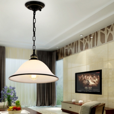 Traditional White Suspension Light Dome Shade 1 Light Frosted Glass Ceiling Lamp for Hallway