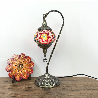 Turkish Style Orb Table Lamp Stained Glass Single Light Plug-In Desk Light for Study Room