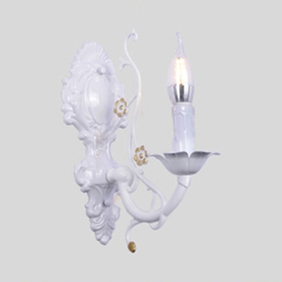 Vintage Style Candle Wall Light 1/2 Lights Metal Carved Sconce Light in Black/White for Bedroom