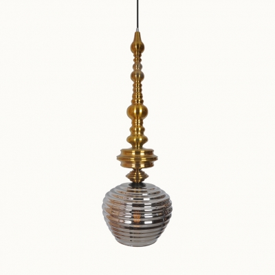 Vintage Style Ceiling Light Orb Shape 1 Light Amber/Silver Glass Hanging Light for Dinging Room
