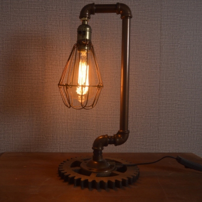 Vintage Style Conical Cage Desk Light 1 Light Edison Bulb Plug In Study Light for Bedroom