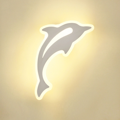 White Dolphin/Fish/Peacock Wall Lamp Cute Acrylic LED Wall Light for Boy Girl Bedroom Kindergarten