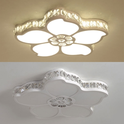 White Flower LED Flush Mount Light Modern Acrylic Ceiling Light with Crystal for Kid Bedroom