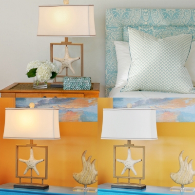 White Starfish Desk Light with Shell 1 Light Creative Resin Reading Light for Kids Bedroom