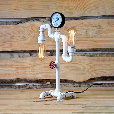 White Water Pipe Desk Light 2 Lights Vintage Style Edison Bulb Reading Light for Bar Boutique
