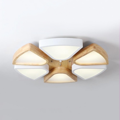 Wood Flower LED Flush Light 4/6 Heads Rustic Style Ceiling Mount Light in Warm/White for Bedroom