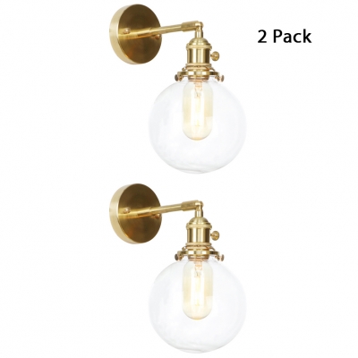 1/2 Pack Bathroom Globe Wall Light Clear Glass 1 Light Antique Style Brass Sconce Light
