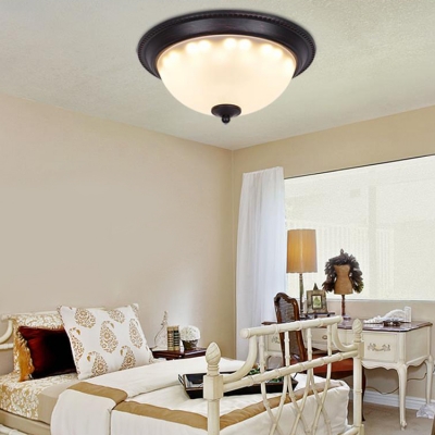2 Lights Bowl Ceiling Mount Light Antique Style Frosted Glass Flushmount in White for Foyer