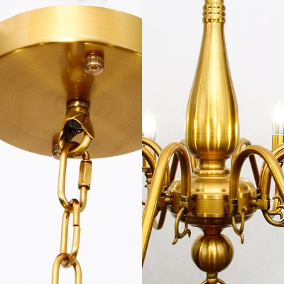 3/5 Lights Candle Chandelier Colonial Style Metal Pendant Light in Brass for Hallway Stair