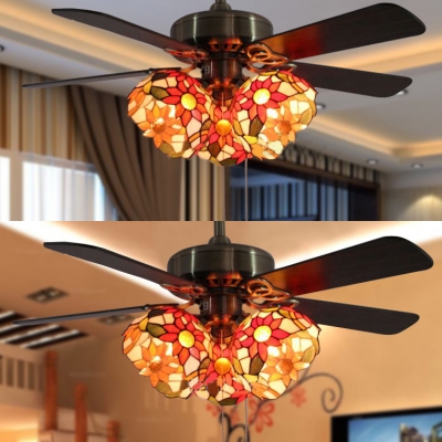 3 Heads Sunflower Ceiling Fan with 4 Blade Metal Remote Control Semi Ceiling Lamp for Living Room