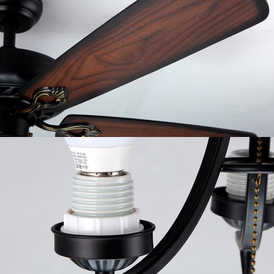 3 Lights Bowl Ceiling Fan Vintage Glass Semi Ceiling Mount Light with Pull Chain for Bedroom