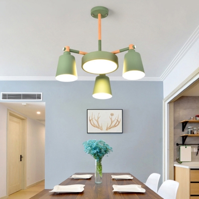 4 Heads Bucket Round Chandelier Macaron Loft Acrylic Pendant Lamp in Green for Dining Room
