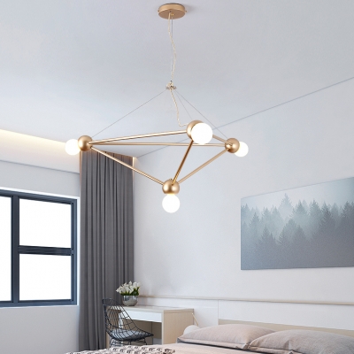 4 Lights Orb Hanging Light Simple Style Metal Chandelier in Gold for Bedroom Study Room