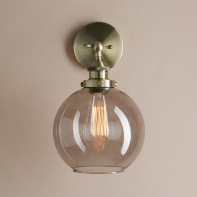 Bedroom Globe Shade Wall Light Smoke Gray Open Bulb 1 Light Antique Style Sconce Light