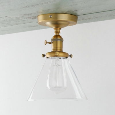 1 Light Conical Ceiling Fixture Simple Style Clear Glass Flush Mount Light in Chrome/Gold/Nickle for Corridor