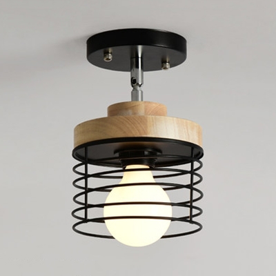 Rotatable Black/White Semi Flush Light with Wire Frame 1 Head Metal Ceiling Light for Corridor