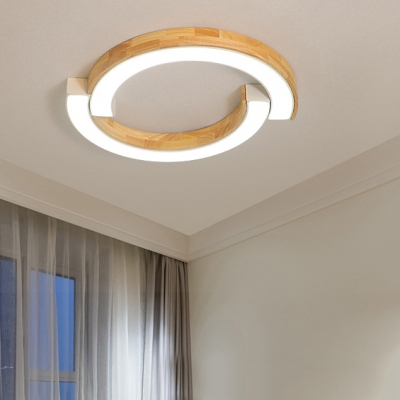 Japanese Style Black/White Ceiling Light Half-Ring Acrylic LED Flush Light in Warm/White for Bedroom
