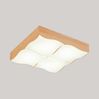 Wood Curve Rectangle LED Flush Light Contemporary Ceiling Lamp in Warm/White for Study Room