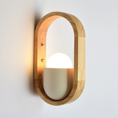 Nodic Style Led Lighting Nature Rubber Wood Wall Light in White Finish for Bedroom Hallway