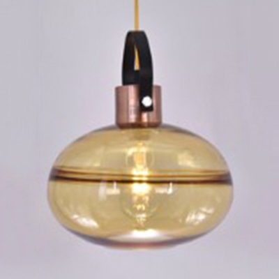 One Bulb Pendant Light with Shade Traditional Amber/Blue/Smoke Glass Hanging Light for Cafe