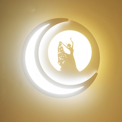 Acrylic Round LED Sconce Light with Moon Bedroom Dining Room Creative White Wall Lamp in Warm