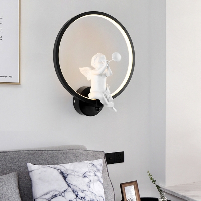 Acrylic Round Wall Light European Style Angel Decoration Sconce Light in White/Warm/Third Gear for Bedroom