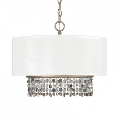 American Rustic Drum Chandelier 5 Lights Fabric Hanging Light with Crystal Decoration for Dining Room