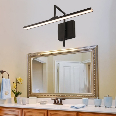 Angle Adjustable Linear Vanity Light Antifogging Acrylic LED Wall Lamp in Black for Bedroom