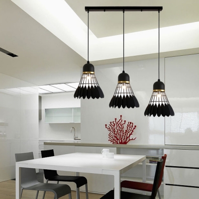 Badminton Dining Room Suspension Light Metal 3 Lights Creative Hanging Light with Linear/Round Canopy in Black