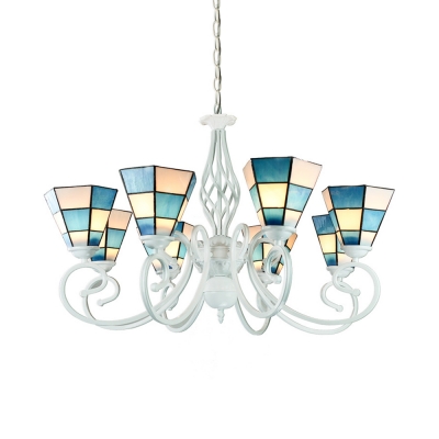 Blue Cone Suspension Light 6/8 Lights Tiffany Style Nautical Glass Chandelier for Dining Room
