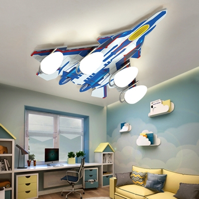Blue/Green Plane LED Flush Ceiling Light 4 Lights Kids Eye-Caring Ceiling Fixture for Nursing Room