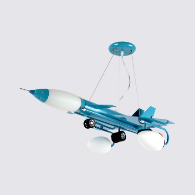 Cartoon Fighter Aircraft Chandelier Modern Metal Pendant Light in Blue/Silver for Nursery