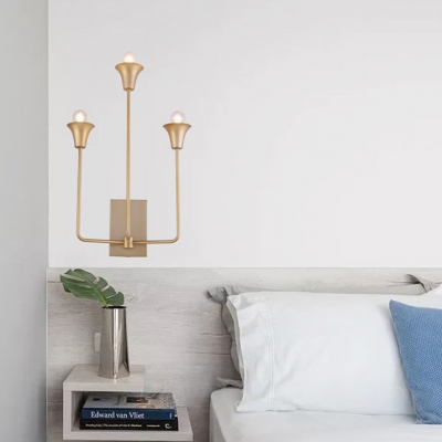 Colonial Style Bell Shade Sconce Light 3 Lights Metal Wall Light in Brass for Living Room Hotel