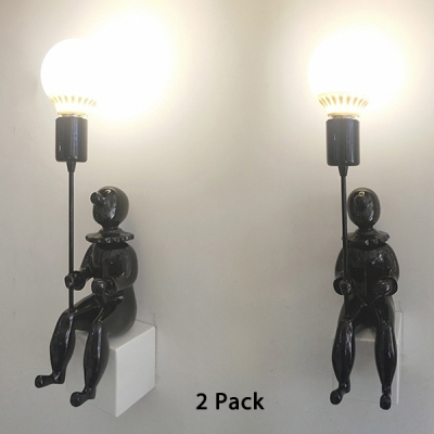 Contemporary Kid Shape Sconce Light 1/2 Pack 1 Light Resin Wall Lamp in Black/White for Hotel Bedroom